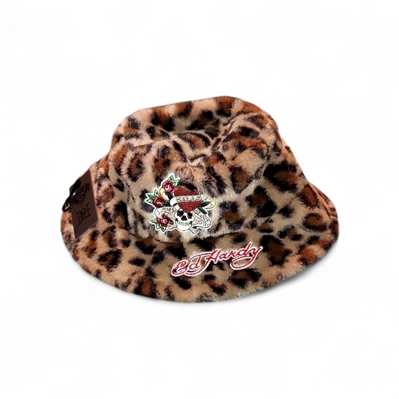 Ed Hardy Accessories - Ed Hardy Leopard Print Fur Bucket Hat